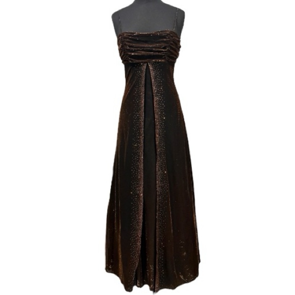 Vintage Y2K Jump Apparel Metallic Bronze Corset Gown Fairycore Gothic Prom Dress - Picture 2 of 16